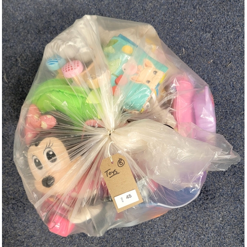 ONE BAG OF TOYS AND GAMES
including: soft toys, and dolls