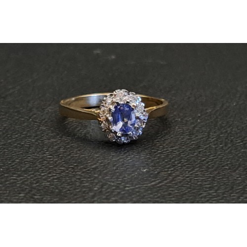 BLUE SAPPHIRE AND DIAMOND CLUSTER RING
the central oval cut sapphire approximately 0.3cts in ten diamond surround, on nine carat gold shank, ring size M
