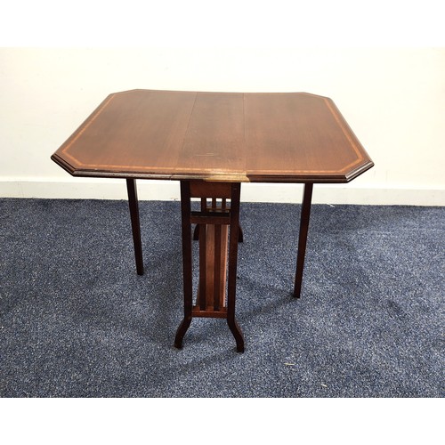 MAHOGANY AND CROSSBANDED SUTHERLAND TABLE
with shaped drop flaps, 61cm x 73.5cm x 61cm