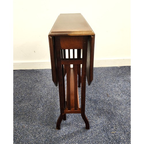 416 - MAHOGANY AND CROSSBANDED SUTHERLAND TABLE
with shaped drop flaps, 61cm x 73.5cm x 61cm