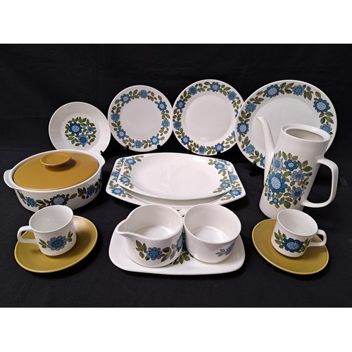 J G MEAKIN STUDIO TOPIC DINNER SERVICE
comprising six entrée plates, six dinner plates, seventeen side/dessert plates, two lidded tureens, four serving plates, sauce boat, coffee pot, sugar bowl, four coffee mugs and six saucers (50)