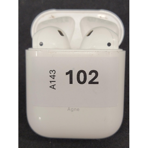 PAIR OF APPLE AIRPODS 2ND GENERATION
in Wireless charging case
Note: With personalisation 'Agne'. Left earbud model number not visible as too worn