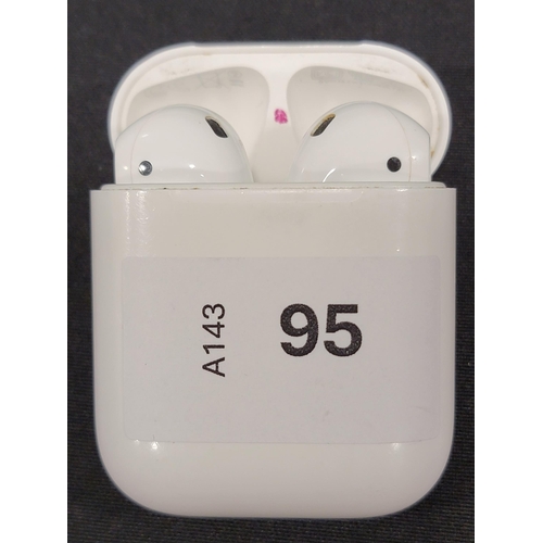 PAIR OF APPLE AIRPODS 2ND GENERATION
in Lightning charging case
Note: pink mark on inside of lid
Note: earbud models number not visible as too worn
