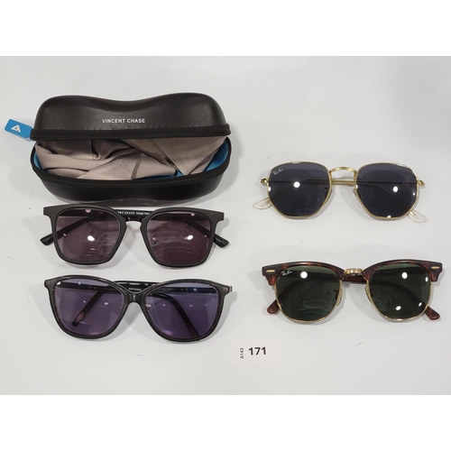 TWO PAIRS OF RAY BAN SUNGLASSES AND TWO PAIRS OF GLASSES
comprising two Ray Ban and two pairs of  prescription sunglasses, one by Cocoa Mint and one by Vincent Chase in a case.