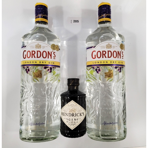 SELECTION OF TWO BOTTLES OF GORDONS AND ONE BOTTLE OF HENDRICK'S GIN
comprising: two Gordon's London dry gin (both 1 Litre/ 37.5% abv); and one HENDRICKS'S GIN (200ml/ 44% abv).  
Note: You must be over 18 Years of Age to bid on this lot.