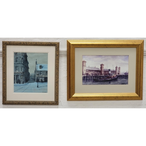 386 - TOM JOHNSTONE
Winter scene and companion The Tug Boat, both watercolours, signed, 25cm x 21cm and 18... 