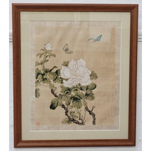 391 - CHINESE SCHOOL
White peony and butterflies, watercolour on silk, 42cm x 34cm