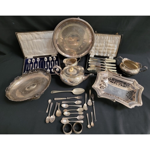 126 - MIXED LOT OF SILVER PLATE
including a lobed tea pot, twin handled sugar bowl and milk jug, presentat... 