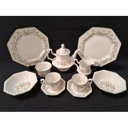 164 - JOHNSON BROTHERS DINNER SERVICE
the white ground decorated with a floral border with green highlight... 