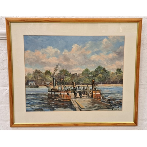 404 - A. MARSH
On the ferry, oil on board, signed, 38cm x 49cm