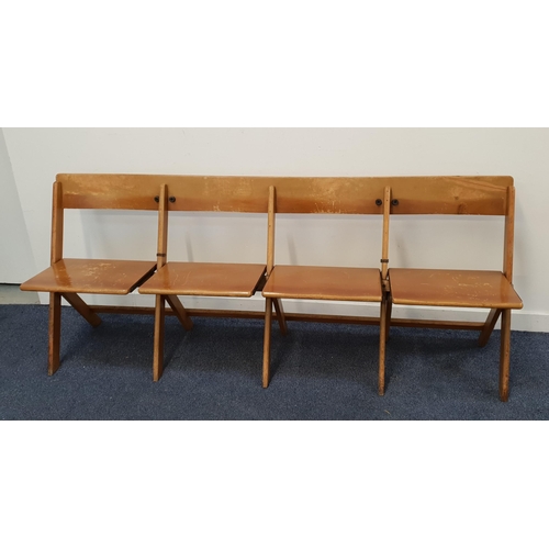 478 - MID 20th CENTURY SET OF BEECH FOLDING BENCH SEATS
the four individual conjoined seats on a folding f... 