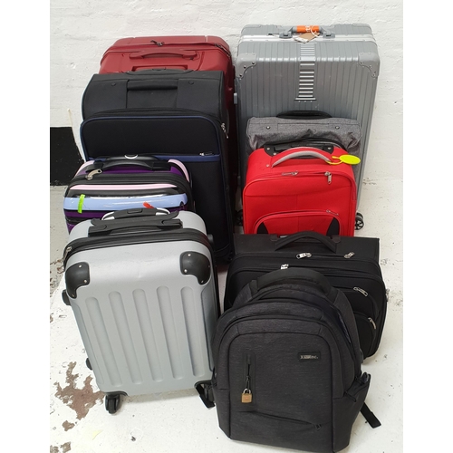 SELECTION OF TWELVE SUITCASES AND ONE RUCKSACK
including Excel, Samsonite and Swiss Case 
Note: Suitcases and bags are empty