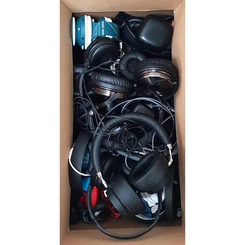 ONE BOX OF HEADPHONES
including on ear, in ear and earbuds, brands include JVC and Sony