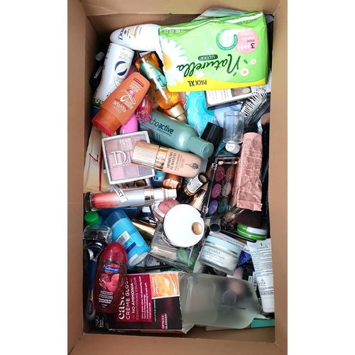 ONE BOX OF COSMETIC AND TOILETRY ITEMS
including L'Oreal, Dior, Liz Earle, Hermes, Charlotte Tilsbury, Aesop, and Revlon