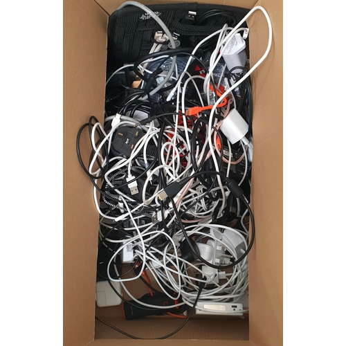 ONE BOX OF CABLES, PLUGS, CHARGERS AND POWER BANKS
including two power banks