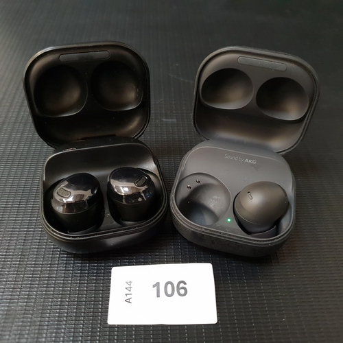 PAIR OF SAMSUNG EARBUDS
in charging case, model SM-R190; together with a single Samsung earbud in charging case, model SM-R510