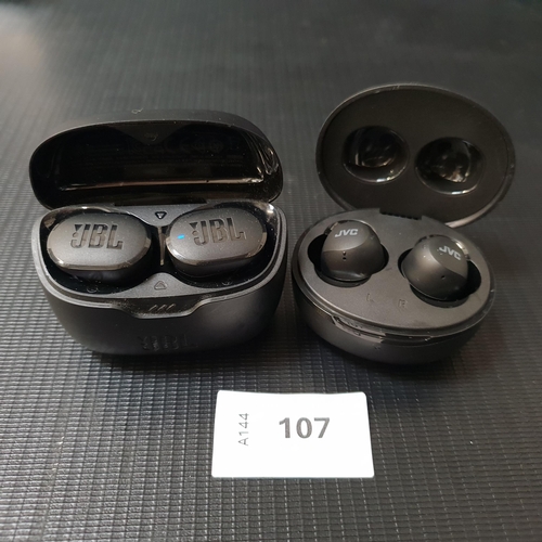 TWO PAIRS OF EARBUDS IN CHARGING CASES
comprising JBL and JVC