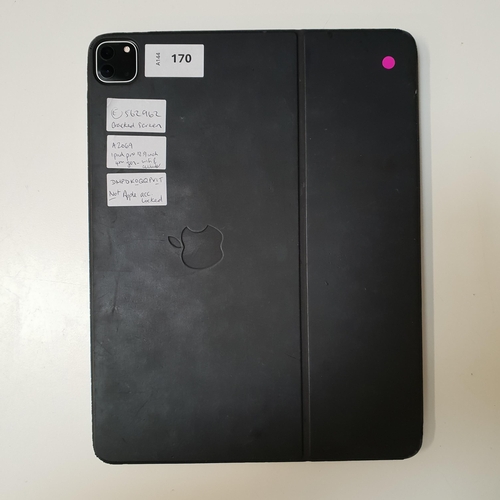APPLE IPAD PRO 12.9 INCH 4TH GEN - A2069 - WIFI & CELLULAR 
S/N - DMPDK0QQPV1T. IMEI 352782112205668. NOT Apple account locked. With keyboard case. Screen badly damaged at one corner and a few cracks elsewhere.
Note: It is the buyer's responsibility to make all necessary checks prior to bidding to establish if the device is blacklisted/ blocked/ reported lost. Any checks made by Mulberry Bank Auctions will be detailed in the description. Please Note - No refunds will be given if a unit is sold and is subsequently discovered to be blacklisted or blocked etc.