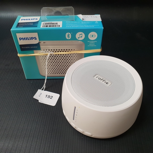 ROFFLIE WHITE NOISE MACHINE
and a Philips portable bluetooth speaker in box (2)
