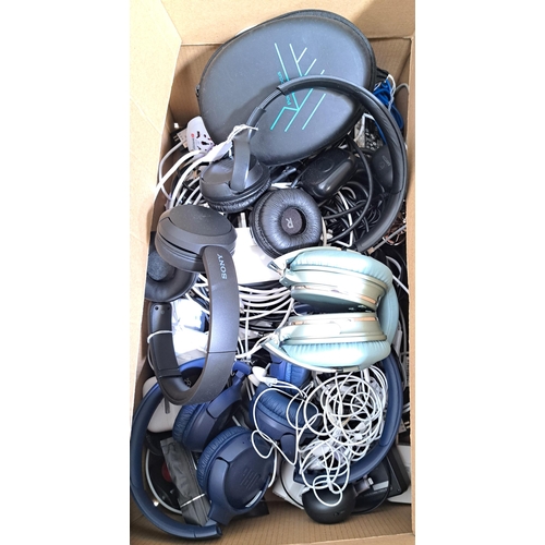 13 - ONE BOX OF CABLES, PLUGS, CHARGERS AND HEADPHONES
including 
in ear, on ear, branded and unbranded