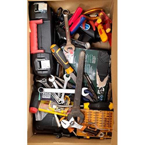 72 - ONE BOX OF TOOLS 
including Parkside electric screwdriver plastic welding gun, Flaring tool set, sel... 