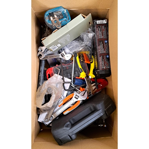 77 - ONE BOX OF TOOLS 
including Makita drill driver, ratchet sets, Ferrex drill pieces, selection of all... 