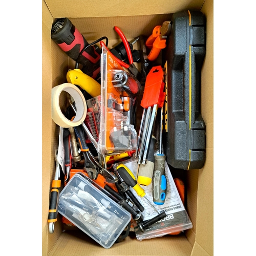 78 - ONE BOX OF TOOLS 
including Sovereign Drill  Driver, glue guns, allen keys, ratchet sets, screwdrive... 