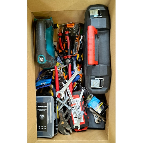 81 - ONE BOX OF TOOLS 
including Makita jigsaw, Parkside electric ratchet, selection of allen keys, screw... 