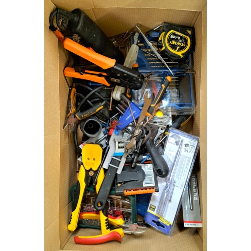 82 - ONE BOX OF TOOLS 
including Black & Decker drill, selection of ratchets, screwdrivers, drill bits, p... 