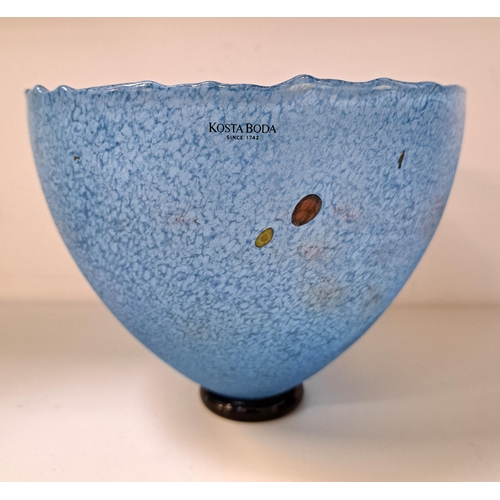 207 - KOSTA BODA FOOTED GLASS BOWL
with coloured specks on blue textured ground, etched to the base Kosta ... 