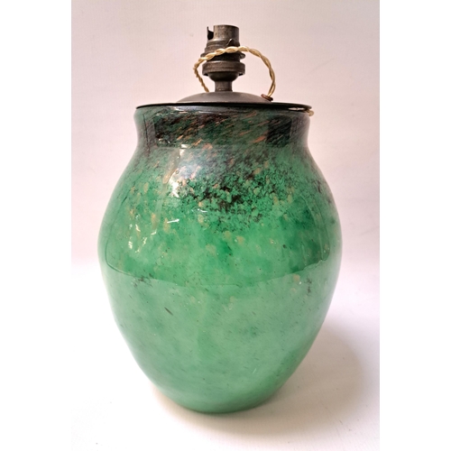 210 - LARGE GREEN SCOTTISH STUDIO ART GLASS TABLE LAMP
probably Monart or Vasart, the green ground with gi... 