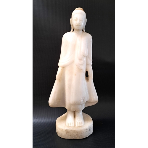 254 - WHITE MARBLE BURMESE BUDDHA
standing upright and with open coat, with elongated earlobes, 43.5cm hig... 