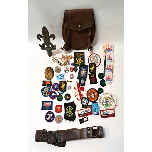 279 - SELECTION OF SCOUTING AND GIRL GUIDE BADGES AND OTHER EPHEMERA
including 'Be Prepared' finial, leath... 