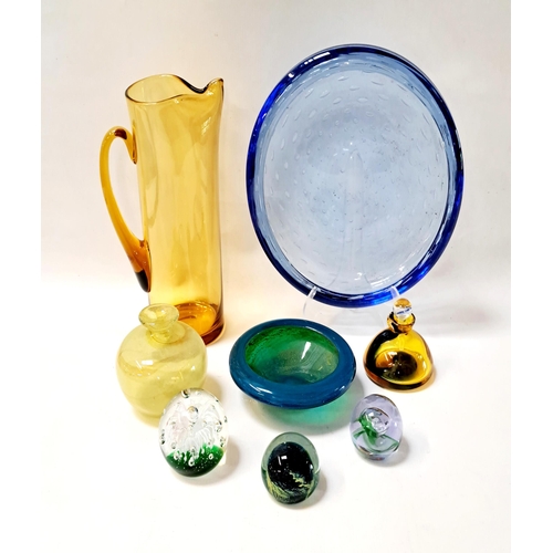 208 - QUANTITY OF ART GLASS
consisting of Caithness paperweight, blue bowls, the largest 26cm diameter, Sc... 