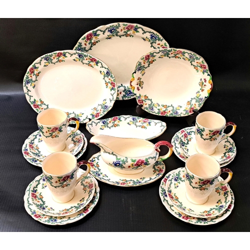 219 - ROYAL CAULDON 'VICTORIA' PATTERN DINNER AND COFFEE WARES
comprising two graduated oval platters, two... 