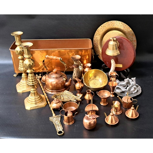 290 - SELECTION OF COPPER AND BRASSWARE
including a copper plant trough with lion mask handles, various mi... 