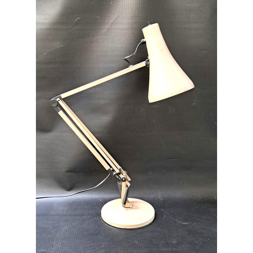 297 - VINTAGE MUSHROOM COLOURED ANGLEPOISE LAMP 
with weighted base and label to interior shade