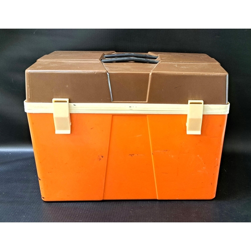 300 - SELECTION OF VINTAGE PICTIC AND CAMPING ITEMS
comprising an orange, brown and cream cool box; a sele... 