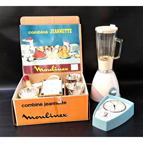 302 - VINTAGE KITCHENALIA
comprising a Smiths blue plastic cased combination wall clock and timer; a boxed... 