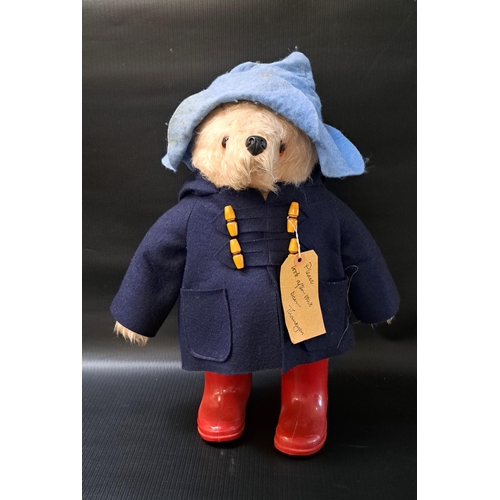 354 - PADDINGTON BEAR BY GABRIELLE DESIGNS
with red wellington boots, blue duffle coat and light blue hat,... 