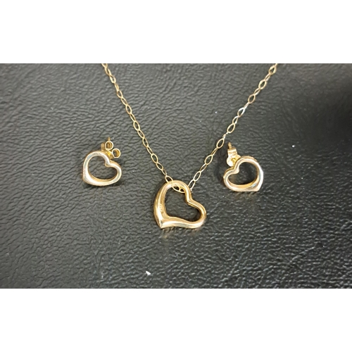 103 - NINE CARAT GOLD HEART SHAPED PENDANT AND MATCHING STUD EARRINGS
the pendant on nine crat gold chain,... 