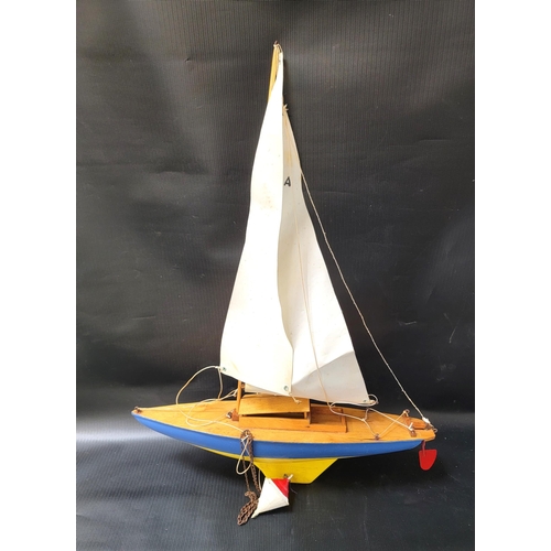 369 - VINTAGE POND YACHT
with blue hull, overall length 50cm