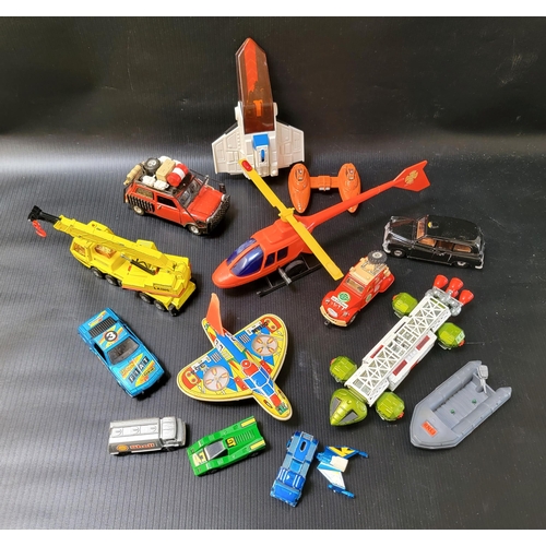 374 - QUANTITY OF RETRO VEHICLE TOYS 
including Dinky 'Eagle', Corgi Klingon Warship, Matchbox, HC tin Lit... 