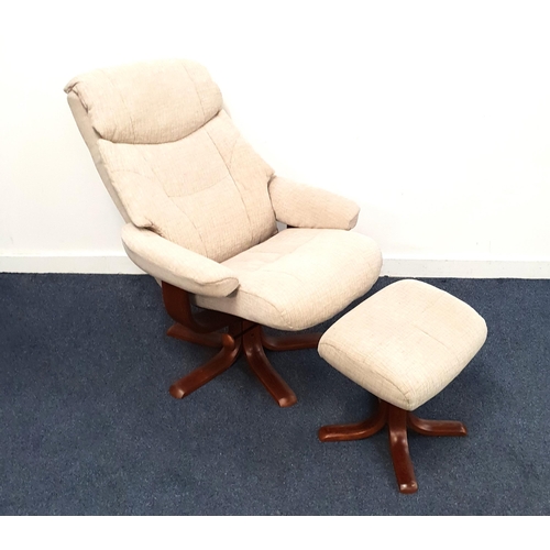 446 - STRESSLESS STYLE RECLINING ARMCHAIR
on a swivel base with a matching footstool (2)