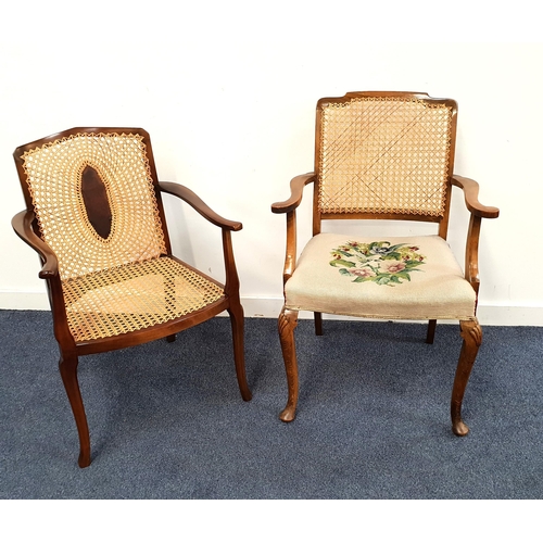 517 - TWO MAHOGAMY FRAMED CANED ARMCHAIRS
one with needlework seat, caned back and cabriole front legs wit... 