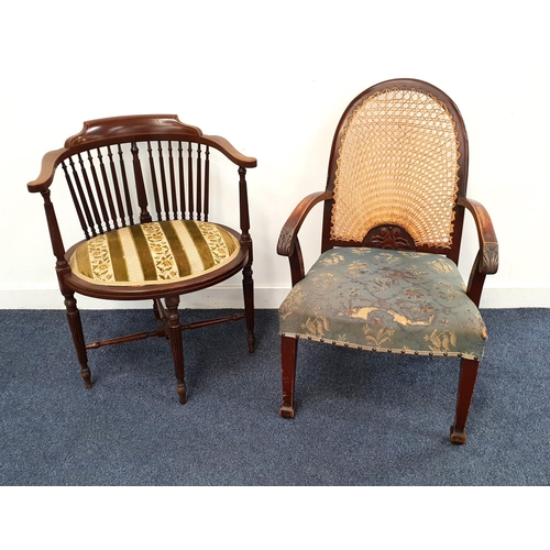 518 - EDWARDIAN INLAID MAHOGANY BEDROOM CHAIR
with column style stick back above an oval seat and fluted l... 