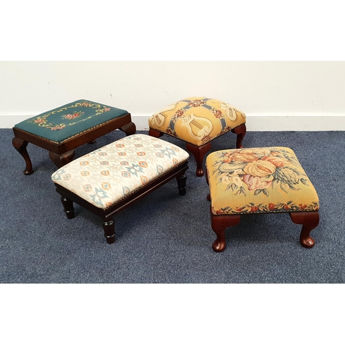 520 - FOUR VARIOUS FOOTSTOOLS
three with cabriole supports and needlework cushions (4)