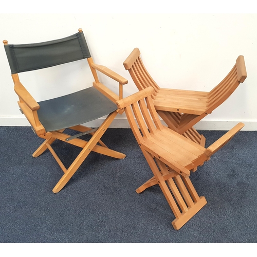 527 - PAIR OF GRADUATED BEECH SAVONAROLA STYLE FOLDING X-FRAME CHAIRS
together with a folding director's c... 