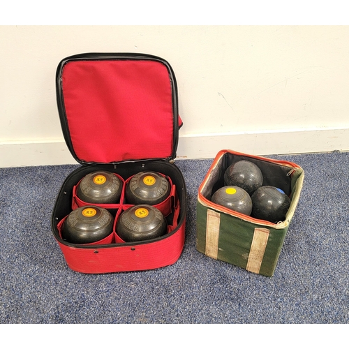 346 - VARIOUS BOWLING BALLS 
including a set of Thomas Taylor size 3 in bag, initalled MD; together with s... 