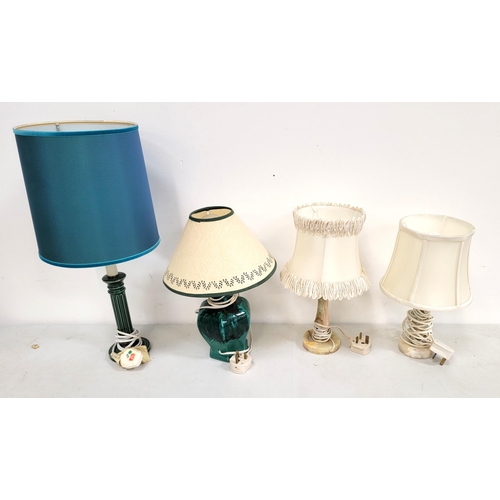 515 - FOUR VARIOUS LAMP BASES
including two onyx, ,the tallest 26cm high (including brass fittings); toget... 